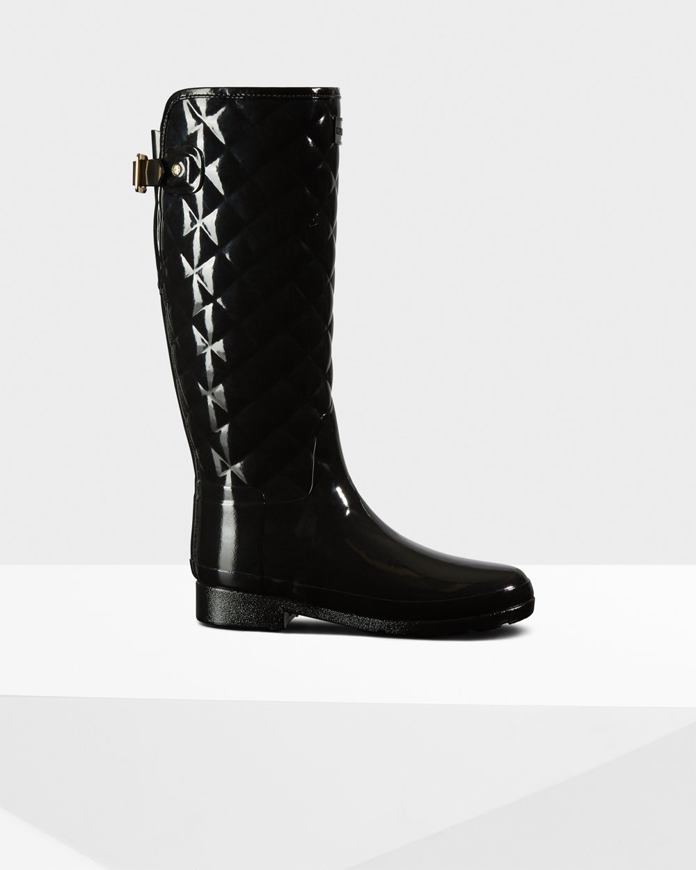 Hunter Refined Slim Fit Adjustable Quilted Tall Rain Boots - Shop Online Womens Black - KOHERF793